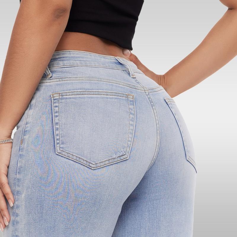 Jean Taille Basse Coupe Droite Décontracté pour Femme