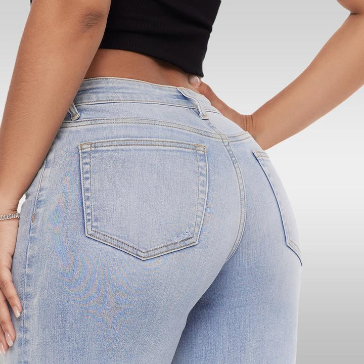 Jean Taille Basse Coupe Droite Décontracté pour Femme