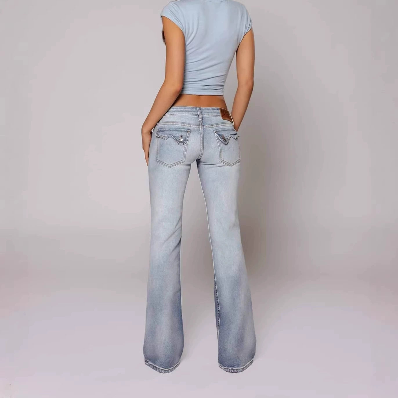 Jean Taille Basse Évasé Décontracté pour Femme