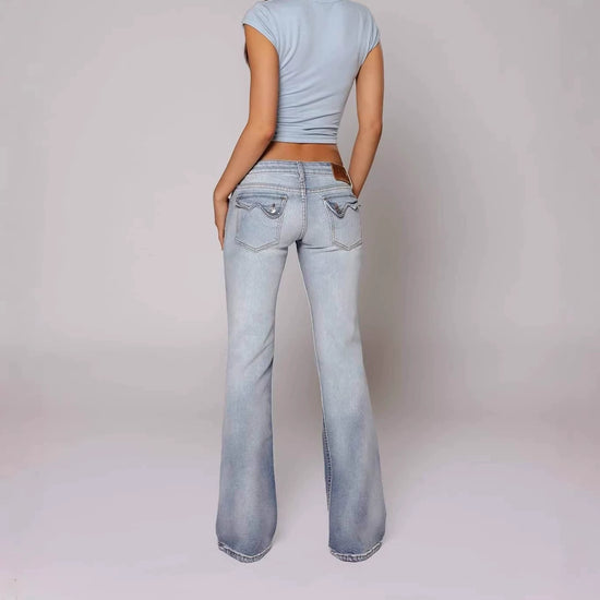 Jean Taille Basse Évasé Décontracté pour Femme
