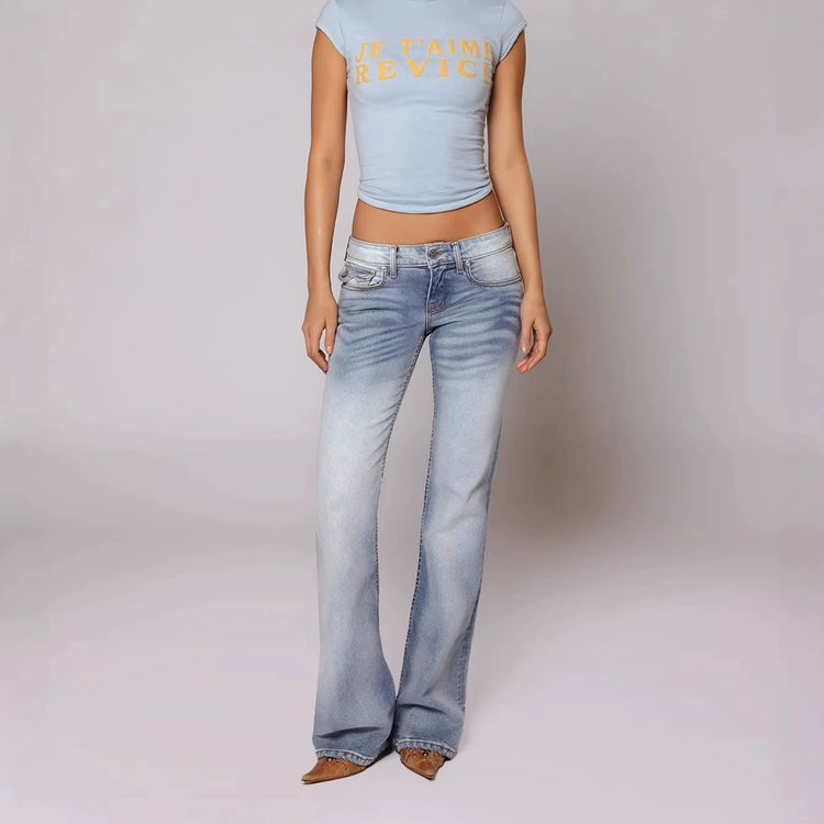 Jean Taille Basse Évasé Décontracté pour Femme