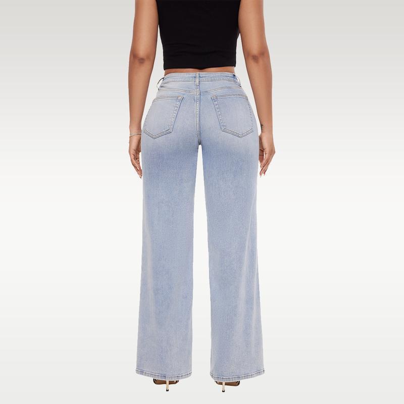Jean Taille Basse Coupe Droite Décontracté pour Femme