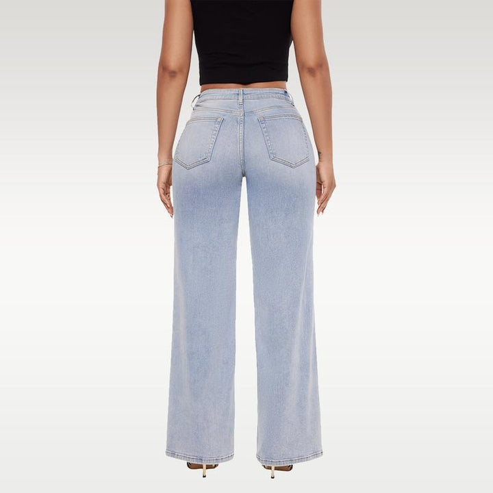Jean Taille Basse Coupe Droite Décontracté pour Femme