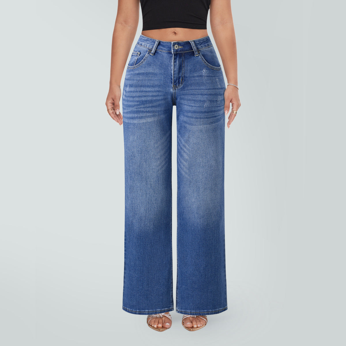 Jean Taille Basse Coupe Droite Décontracté pour Femme