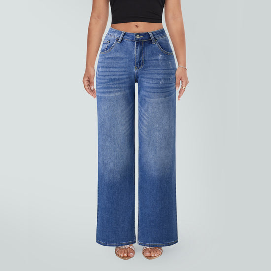 Jean Taille Basse Coupe Droite Décontracté pour Femme