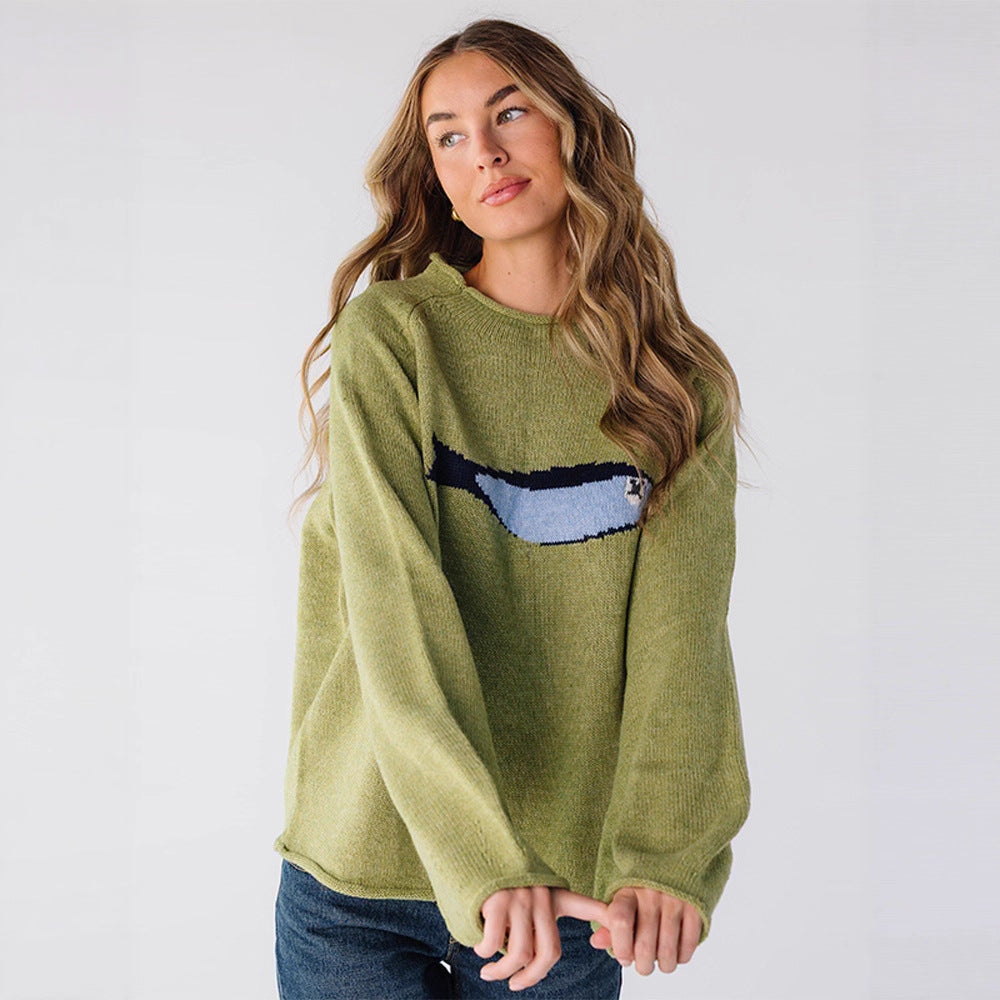 Pull Rétro à Col Rond en Maille pour Femme