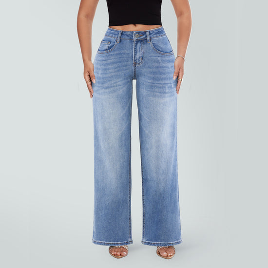 Jean Taille Basse Coupe Droite Décontracté pour Femme