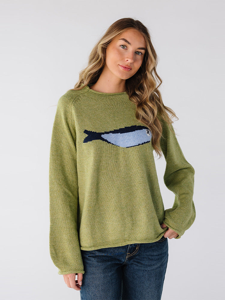 Pull Rétro à Col Rond en Maille pour Femme