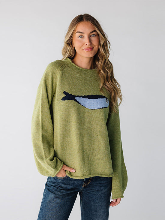 Pull Rétro à Col Rond en Maille pour Femme