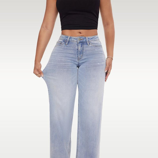 Jean Taille Basse Coupe Droite Décontracté pour Femme
