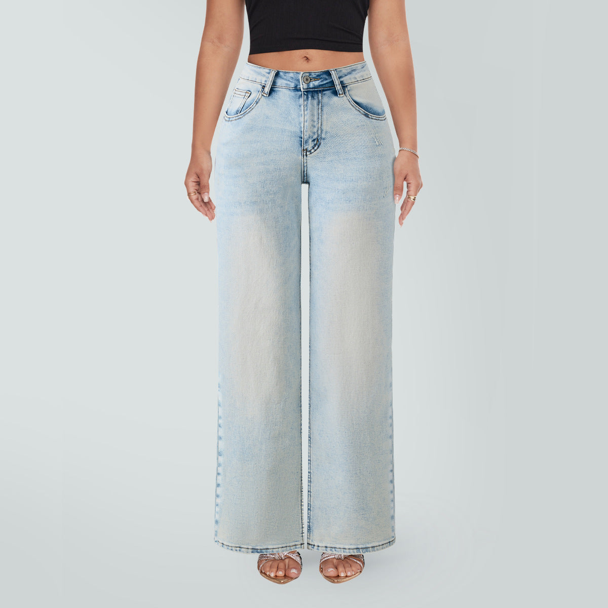 Jean Taille Basse Coupe Droite Décontracté pour Femme
