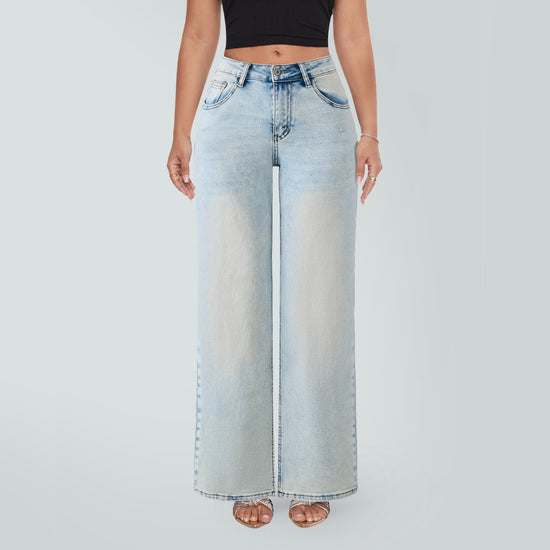 Jean Taille Basse Coupe Droite Décontracté pour Femme